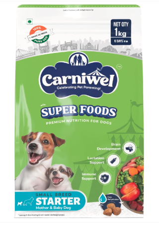 Carniwel Superfoods Starter Dry Dog Food 1kg| 100% Vegetarian | Fresh & Natural Ingredients | Highly Palatable | GMO Free | Premium Nutrition for Small Dogs