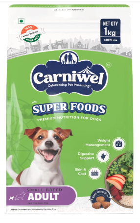Carniwel Superfoods Adult Dry Dog Food 1Kg | 100% Vegetarian | Fresh & Natural Ingredients | Highly Palatable | GMO Free | Premium Nutrition for Small Dogs