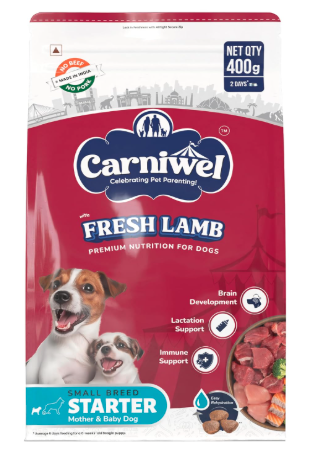 Carniwel Fresh Lamb Starter Dry Dog Food 400 gm | Natural Ingredients for Easy Weaning | GMO-Free | Highly Palatable | Immune & Lactation Support | Premium Nutrition | Tailored for Small Dogs