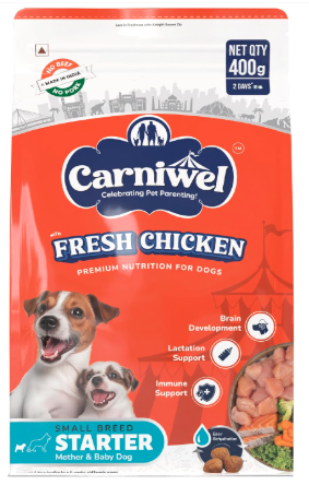 Carniwel Fresh Chicken Starter Dry Dog Food 400g for Small Dogs | Premium Nutrition | Natural Ingredients for Easy Weaning | GMO-Free | Highly Palatable | Immune & Lactation Support