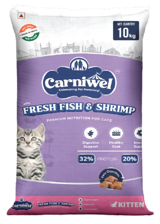 Carniwel Fresh Fish & Shrimp Kitten Dry Cat Food 10 Kg | Fresh & Natural Ingredients | Highly Palatable | Supports Healthy Skin & Glossy Coat | Premium Nutrition