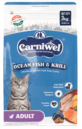 Carniwel Ocean Fish & Antarctic Krill Adult Dry Cat Food 3 kg | Fresh & Natural Ingredients | Highly Palatable | Supports Healthy Skin & Glossy Coat | Premium Nutrition for Cats