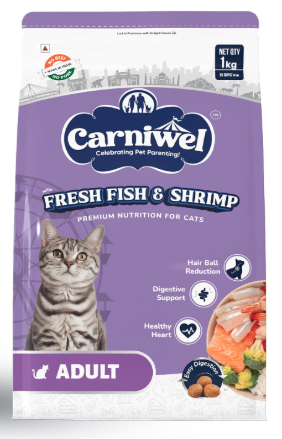 Carniwel Fresh Fish & Shrimp Adult Dry Cat Food 1 Kg | Fresh & Natural Ingredients | Highly Palatable | Supports Healthy Skin & Glossy Coat | Premium Nutrition for Adult Cats