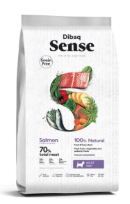 Dibaq Sense Adult Mini Salmon 70% Total Meat Hypoallergenic and 100% Natural Complete Food for Dogs Made with Fresh Fish (2KG)