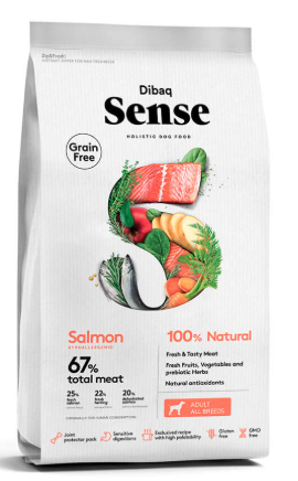 Dibaq Sense Grain Free Salmon Hypoallergenic 100% Natural Adult All Breeds Dry Dog Food 2Kg, 1 Count
