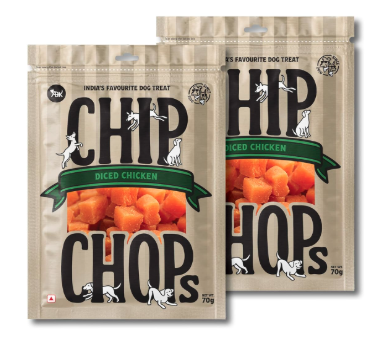 Chip Chops Diced Chicken Dog Treats for Dogs, Healthy Protein Rich Dog Snacks, Easily Digestible Training Reward Treats for Puppies & Adult Dogs, Natural Chicken Flavor, 70gm Each (Pack of 2)