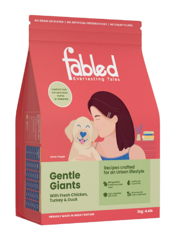 Fabled Gentle Giants - Dry Dog Food for Large Breed Puppies (3-18 Months), Grain Free - Gluten Free with Fresh Chicken, Turkey & Duck, 2 kg