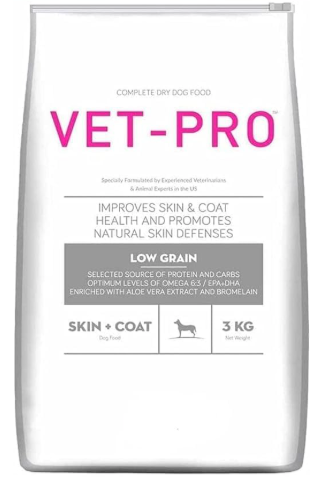 Vet-Pro Low Grain Skin and Coat Dog Food, 3kg, with Omega 3-6, EPA-DHA