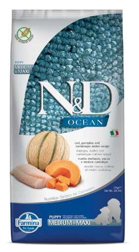 Farmina N&D Ocean Puppy Med/Maxi Dog Food | Cod, Pumpkin & Cantaloupe Melon | Supports Growth & Development | Complete Food for Puppies| 12kg