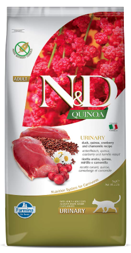 Farmina N&D Quinoa Urinary Cat Food | Grain-Free | Duck, Quinoa, Cranberry & Chamomile | Supports Urinary Health | for Adult Cats | 5kg