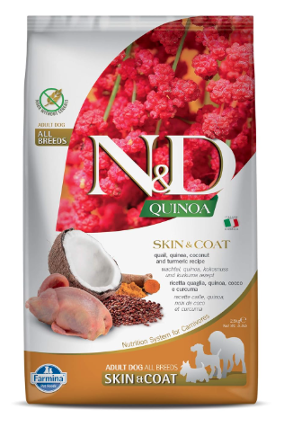 Farmina N&D Quinoa Skin & Coat Adult Dog Food | Grain-Free | Duck, Quinoa, Coconut & Turmeric | Supports Healthy Skin & Coat | for Adult Dogs | 2.5kg