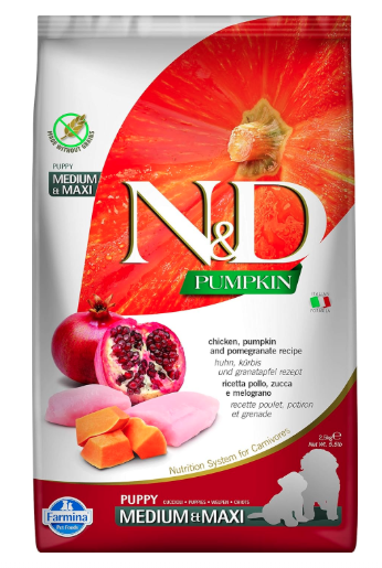 Farmina N&D Pumpkin Puppy Medium/Maxi Dog Food | Chicken, Pumpkin & Pomegranate | Rich in Anti-oxidants|Complete Food for Puppies | 2.5kg