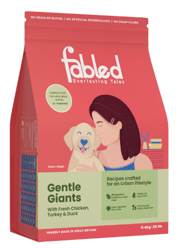 Fabled Gentle Giants - Dry Dog Food for Puppies (3-18 Months), Grain Free - Gluten Free with Fresh Chicken, Turkey & Duck, 11.4 kg