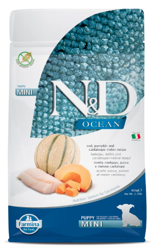 Farmina N&D Ocean Puppy Mini Dog Food | Cod, Pumpkin & Cantaloupe Melon |Supports Healthy Growth & Brain Development | 0.8kg