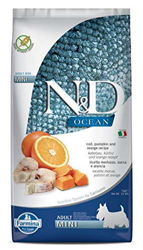 Farmina N&D Ocean Adult Mini Dog Food | Codfish & Orange | Supports Overall Health | Complete Food for Adult Dogs | 7kg | No Artificial Preservatives