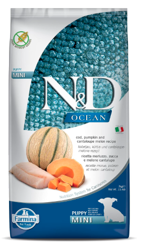 Farmina N&D Ocean Puppy Mini Dog Food | Cod, Pumpkin & Cantaloupe Melon | Supports Healthy Growth & Brain Development |Complete Food for Puppies| 7kg