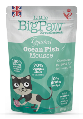 Little Big Paw Gourmet Atlantic Ocean Fish Mousse for Cats, Grain Free and Hypoallergenic Wet Cat Food, 85 GMS Each (Pack of 12),All Life Stages