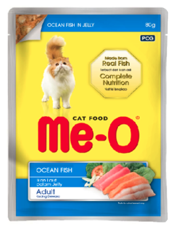 Me-O Adult Cat Food Ocean Fish Wet Food for Cats, 80gm, Pack of 12 | Ocean Fish Flavor Gravy for Adult Cats of All Breed Sizes, 80x12Pcs, 960gm Pack