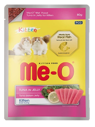 Me-O Pouch Kitten Wet Cat Food Tuna in Jelly Flavor 80g/(Pack of 6(5+1Free)