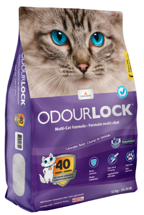 OdourLock Lavender Scented Ultra Premium Cat Litter Blocks Ammonia for 40 Days, Quick Absorption, Dust-Free, Extra-Hard Clumping 12kg