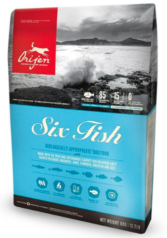 Orijen Six Fish Dry Dog Food, Grain Free and Chicken Free Dog Food, Fresh Or Raw Ingredients, 6 Kg,All Life Stages