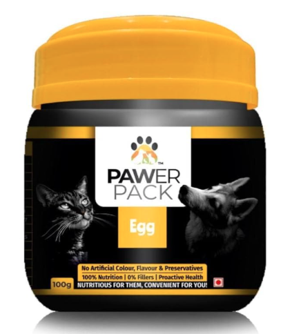 PawerPack Protein Calcium Multivitamins and Omega 3,6 &9 Supplement for Cats & Dogs, 100g (Egg)