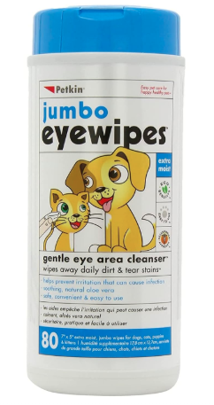 Petkin Jumbo Eyewipes for Dogs and Cats, Wipes Away Daily Dirt and Tear Stains, Gently Cleans Eye, Remove Dirt, Super Convenient, 80 Petwipes