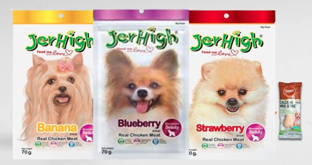 Jerhigh DogsNCats Real Chicken Food Treat Stick Blueberry, Banana, Strawberry Flavor 3 Pack Combo Set 70g Calcium Bone 23g (1pc)