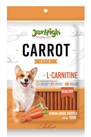 JerHigh Chicken Dog Treats Stick, Human Grade High Protein Chicken, Fully Digestible Snack & Training Treat, Carrot (3 X 100G)