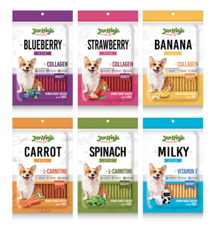 JerHigh Chicken Dog Treats Stick, Human Grade High Protein Chicken, Fully Digestible Snack & Training Treat, Carrot (3 X 100G)