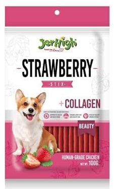 Jerhigh Dog Treats, Human Grade High Protein Chicken, Strawberry Stix 100gm (3 X 100g)