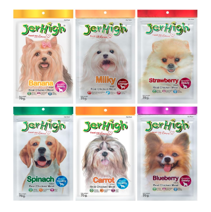 Jerhigh Real Stick Chicken Food with Spinach, Blueberry, Carrot, Strawberry, Milky, Banana Flavor Combo Set(Pack of 6 x 70G)