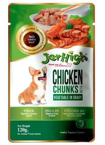 Jerhigh DogsNCats Wet Dog Food, Human Grade High Protein Chicken,Gravy Chicken & Vegetable (Pack of 108) with Free Gnawlers Calcium Bone (1pc) 22g
