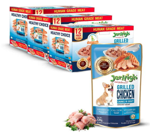 Jerhigh Wet Dog Food, Human Grade High Protein Chicken, Gravy Grilled Chicken (Pack of 36),All Life Stages