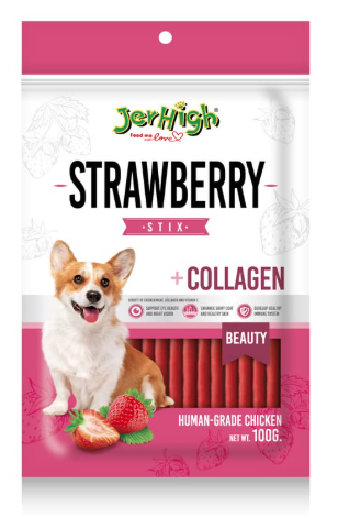 JerHigh Fully Digestible Healthy Snack & Training Treat Human Grade High Protein Chicken with Strawberry Flavour 100 G + 20% Extra (Pack of 6)