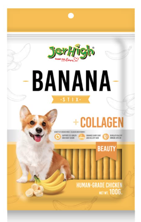 JerHigh Fully Digestible Healthy Snack & Training Treat Human Grade High Protein Chicken with Banana Flavour 100g (Pack of 6) - DogsNCats