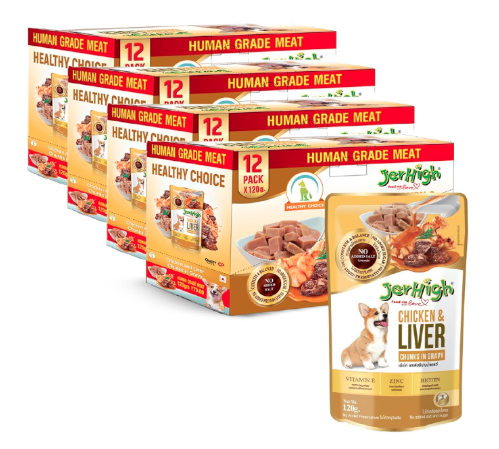 Jerhigh Wet Dog Food, Human Grade High Protein Chicken, Gravy Chicken & Liver (Pack of 48),All Life Stages