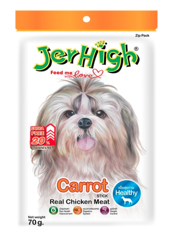 JerHigh Chicken All Life Stages Dog Treats, Free from by-Products & Gluten, Carrot (Flake, 4X 70g, Sold by DogsNCats)
