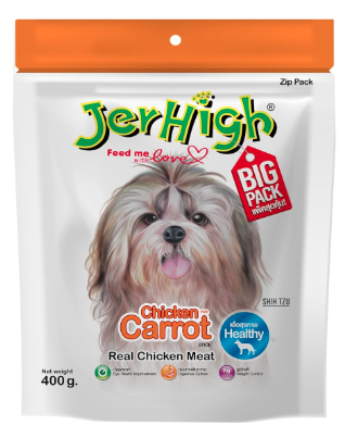 JerHigh Chicken Dog Treats, Human Grade High Protein Chicken, Fully Digestible Healthy Snack & Training Treat, Carrot 400Gm