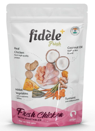 Fidele+ Fresh Chicken Wet Dog Food | Chicken Gravy with Vegetables | Wet Food for Dogs | 100g Pouch Pack of 12 | Digestive Support