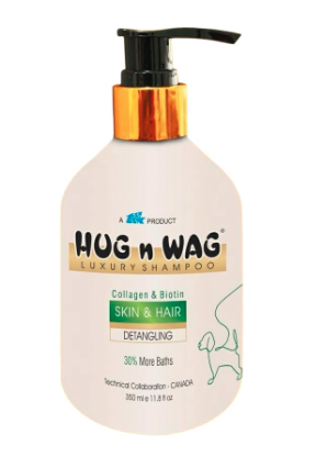 Hug n Wag Luxury Shampoo ? Skin & Hair Care for Dogs | Collagen & Biotin Formula | Detangling Benefits | 30% More Baths | 350ml