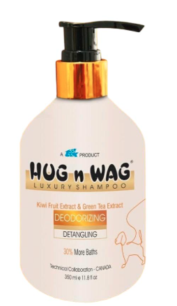 Hug n Wag Luxury Shampoo ? Deodorizing for Dogs | Kiwi Fruit Extract & Green Tea Extract | Detangling Benefits | 30% More Baths | 350ml
