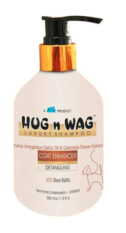 Hug n Wag Luxury Shampoo ? Coat Enhancer for Dogs | Prunus Amygdalus Dulcis Oil & Calendula Flower Extract | Detangling Formula | 350ml