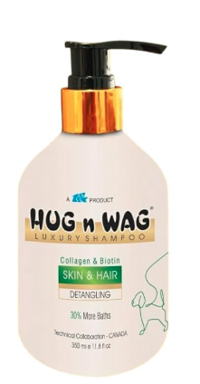 Hug n Wag Luxury Dog Shampoo, Collagen & Biotin Formula, Detangling, 350ml (Skin and Hair Biotin Collagen 350ml)