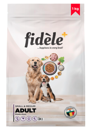 Fidele+ Dry Dog Food 1 Kg Adult Small & Medium Breeds Complete & Balanced Diet Supports Growth, Energy, Joints & Immunity No Artificial Flavours, Preservatives