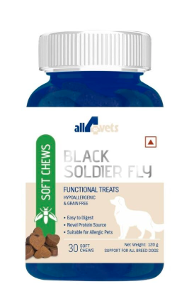 ALL4VETS Soft Chews Black Soldier Fly for Dogs | Hypoallergenic Grain-Free Functional Treats | Insect Protein | 30 Chews | 120g