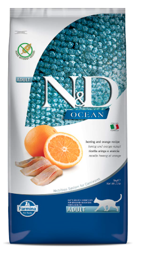 FARMINA N&D Ocean Dry Cat Food, Adult, Grain-Free, 5-kg, Herring and Orange