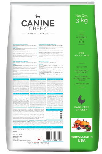 Canine Creek Ultra-Premium Adult Dry Dog Food 3kg | Chicken Flavour | Healthy Muscle Development | Dental Health | Healthy Immune System