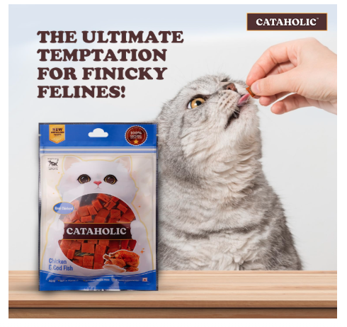 Cataholic Chicken & Fish Treats for Cats and Kittens | Cube Chicken & Codfish Snack | High Protein, Easily Digestible, Healthy Cat Treats 50 gm