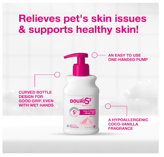 Douxo S3 Calm Itch Relief Dog and Cat Shampoo - Hypoallergenic Fragrance Veterinary Recommended and Clinically Proven Safe Skincare Selection 200ml